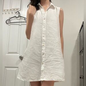 Sleeveless White Button-Down Mini Dress
